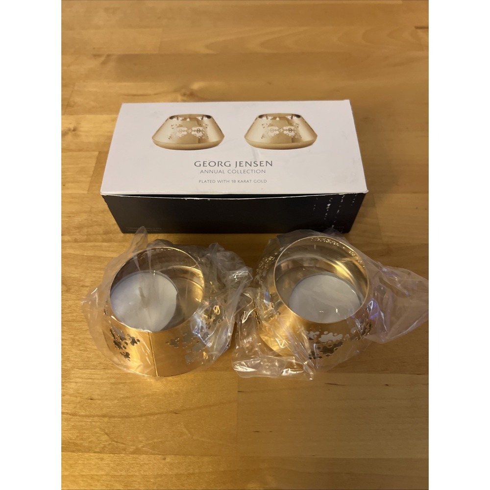 Georg Jensen 18k Gold Plated Hand Polished Gold-Plated Tea Light Traberg Stars